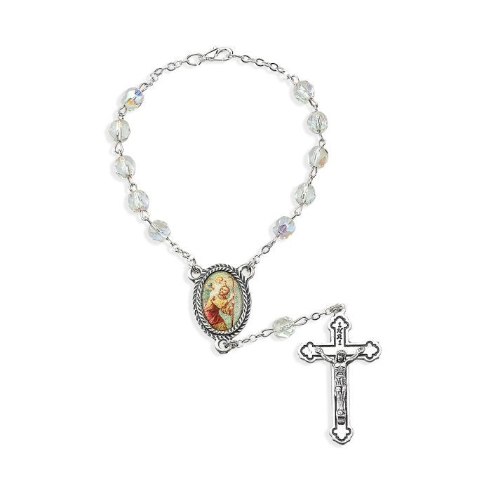 6mm St. Christopher Crystal Bead Auto Rosary A41CR-620