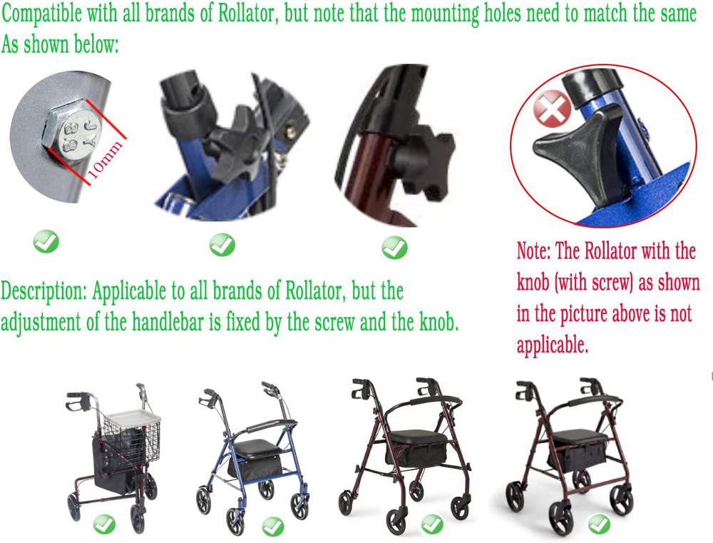 Rollator Knob,Replacement Arm Adjustment Knobs for Rollator,1Pair(2Pcs), Black