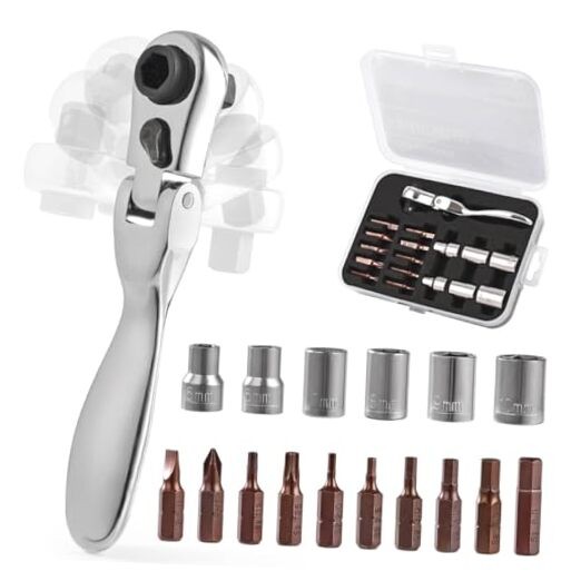 Mini ratchet screwdriver Set, Right Angle Ratchet wrench with bits and socket
