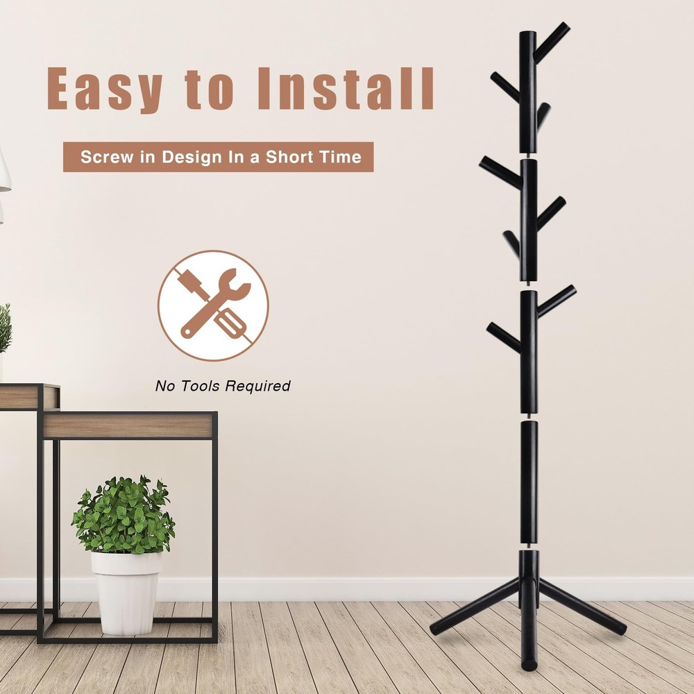 Coat Rack, Coat Racks Freestanding with 8 Hooks 3 Adjustable Heights for Clot...