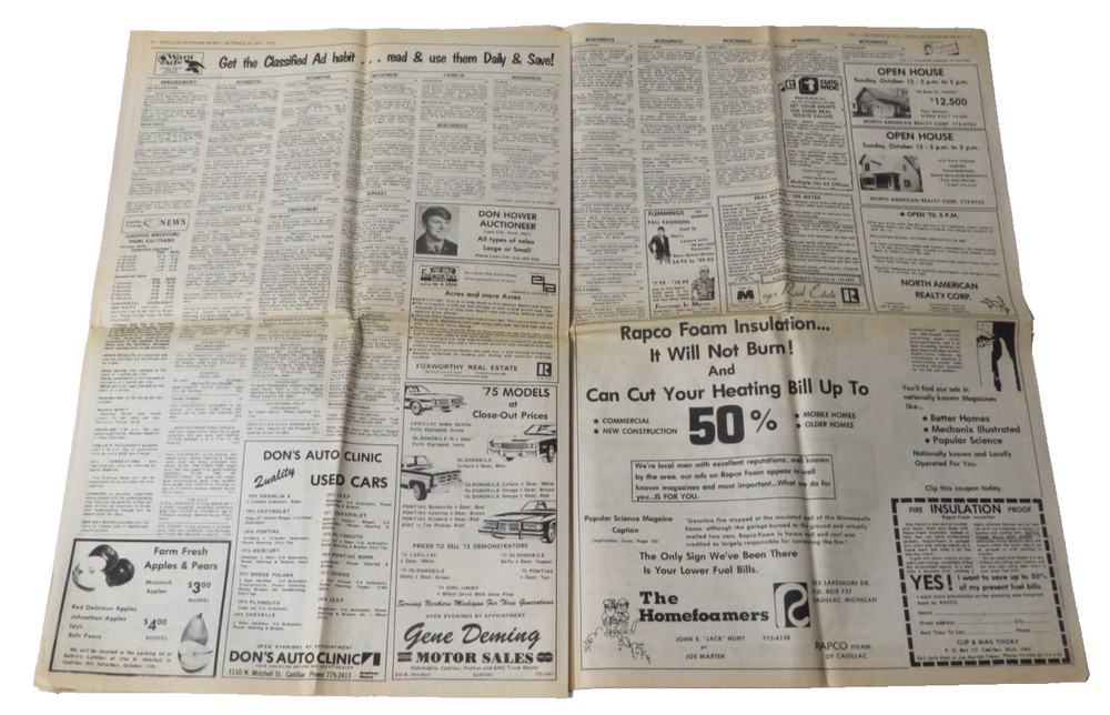 KISS VINTAGE CADILLAC MICHIGAN EVENING NEWS NEWSPAPER OCTOBER 10, 1975