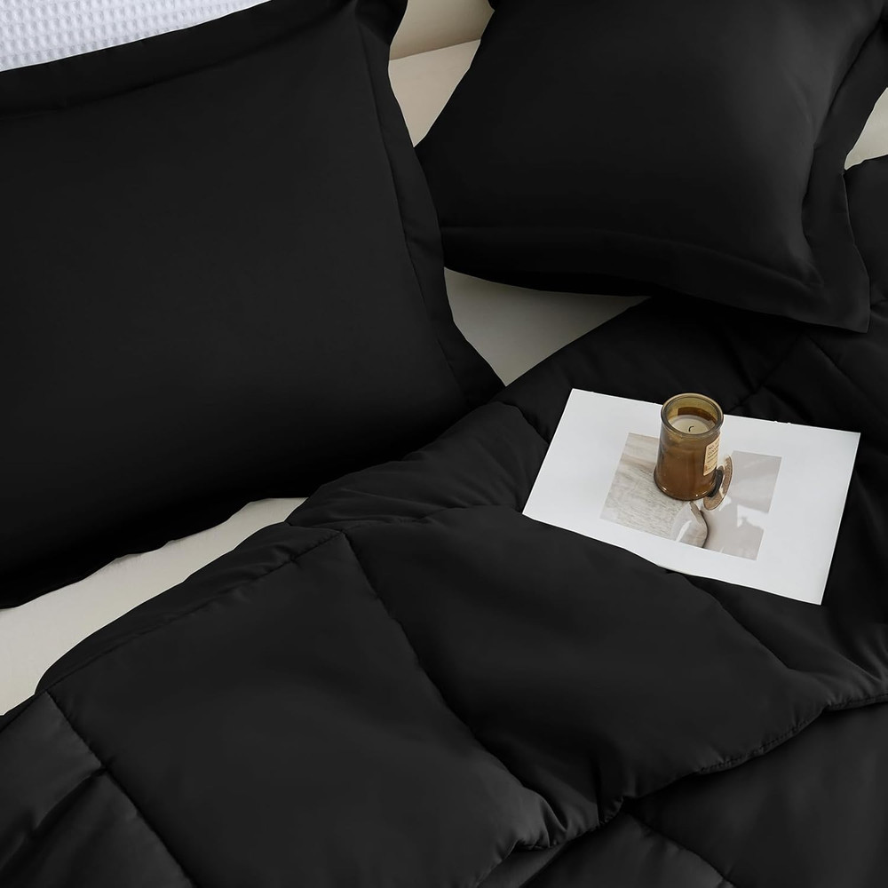 Full Size Comforter Sets - Black Comforter Full Size, 3 Pieces Box Stitched Bed