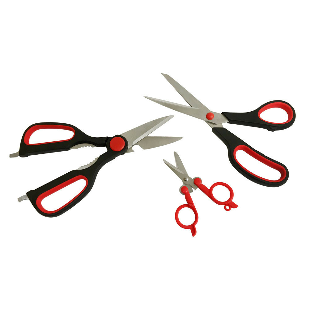 3 Pc Assorted Scissors Set Kitchen Scissors Mini Foldable Scissors