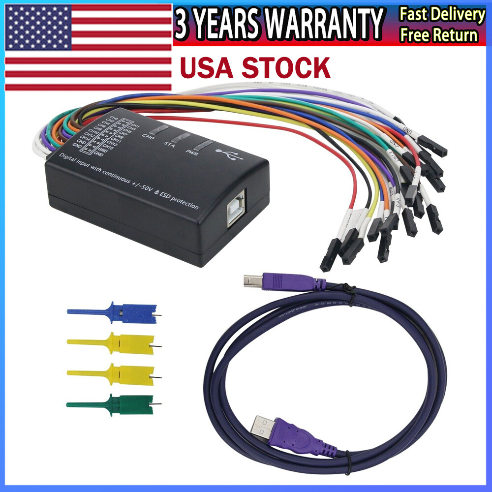 Mini 16 Logic Analyzer USB 100M Max Sample Rate 16CH 1.1.34 Support 1.2.10 #US=