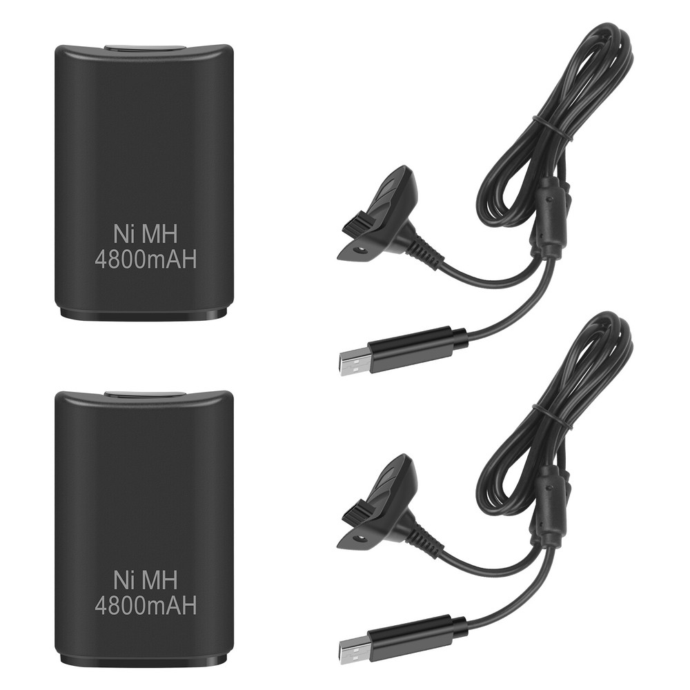 2 Battery Pack Charger Dock USB Cable For Microsoft Xbox 360 Wireless Controller