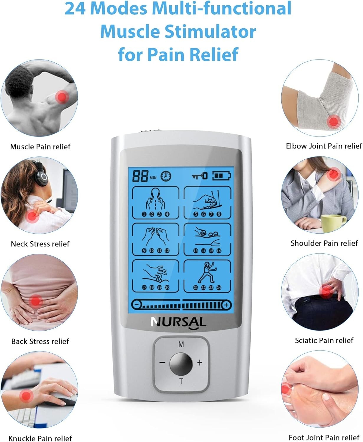 24 Modes Tens Unit Muscle Therapy Pain Relief Stimulator Machine Pulse Massager