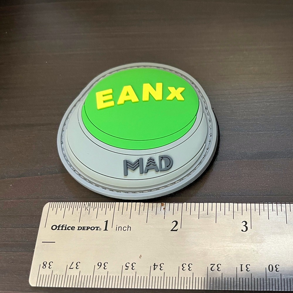 EANx Easy Button PVC Morale patch, 2.5 inch Hook & Loop Attachment, NITROX Scuba