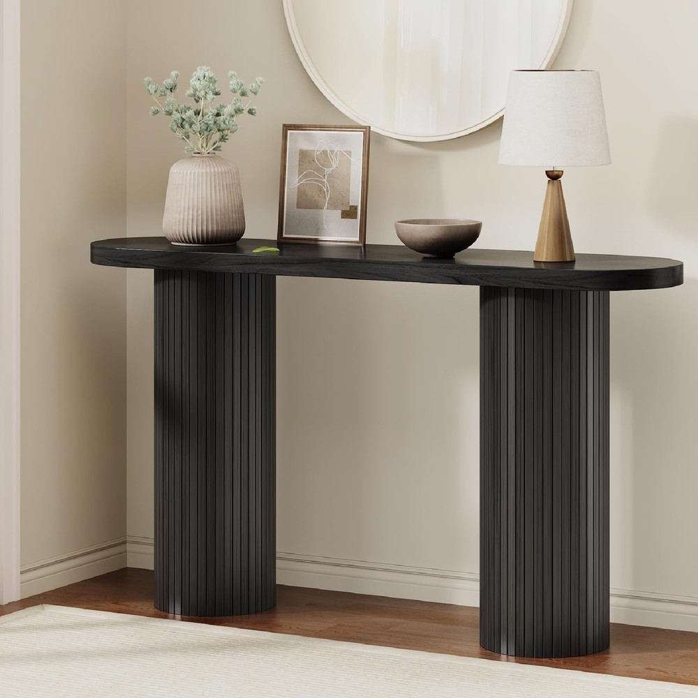 55 Inch Entryway Console Table, Fluted Sofa Table Behind The Couch, Mid-Centu...