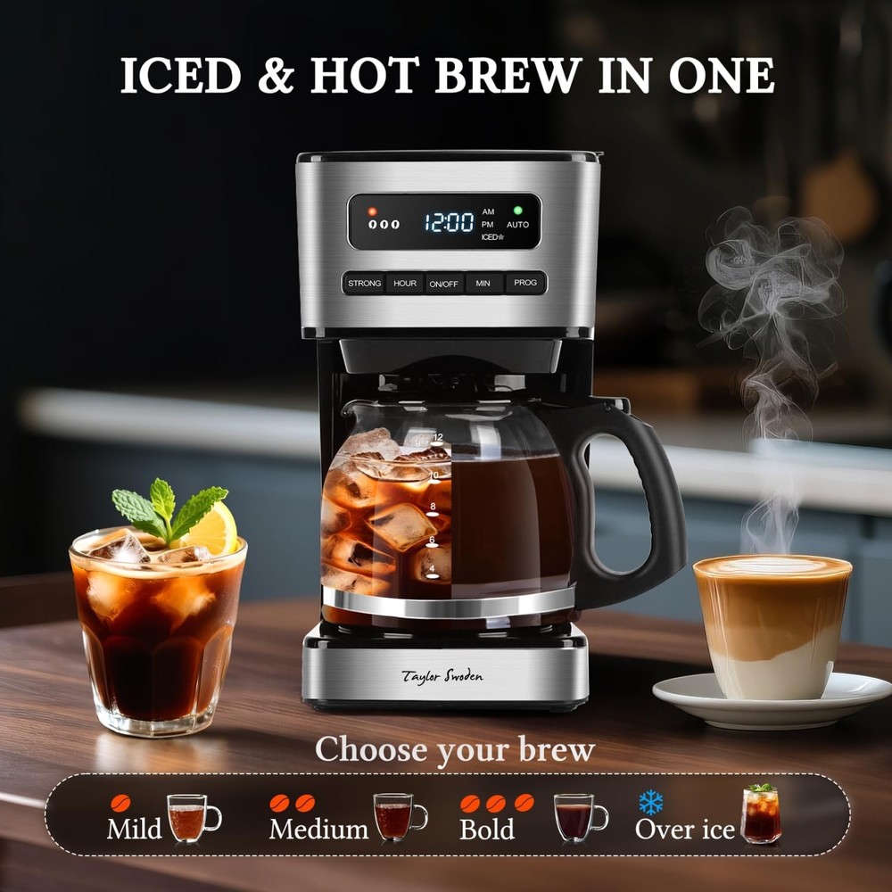 Programmable Coffee Makers 12 Cup, Hot and Iced Coffee Maker, 4 Brew Strength, L