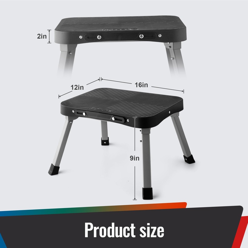 9" Folding Step Stool, Non-Slip 16x12 Large Platform, Portable Compact Sturdy...