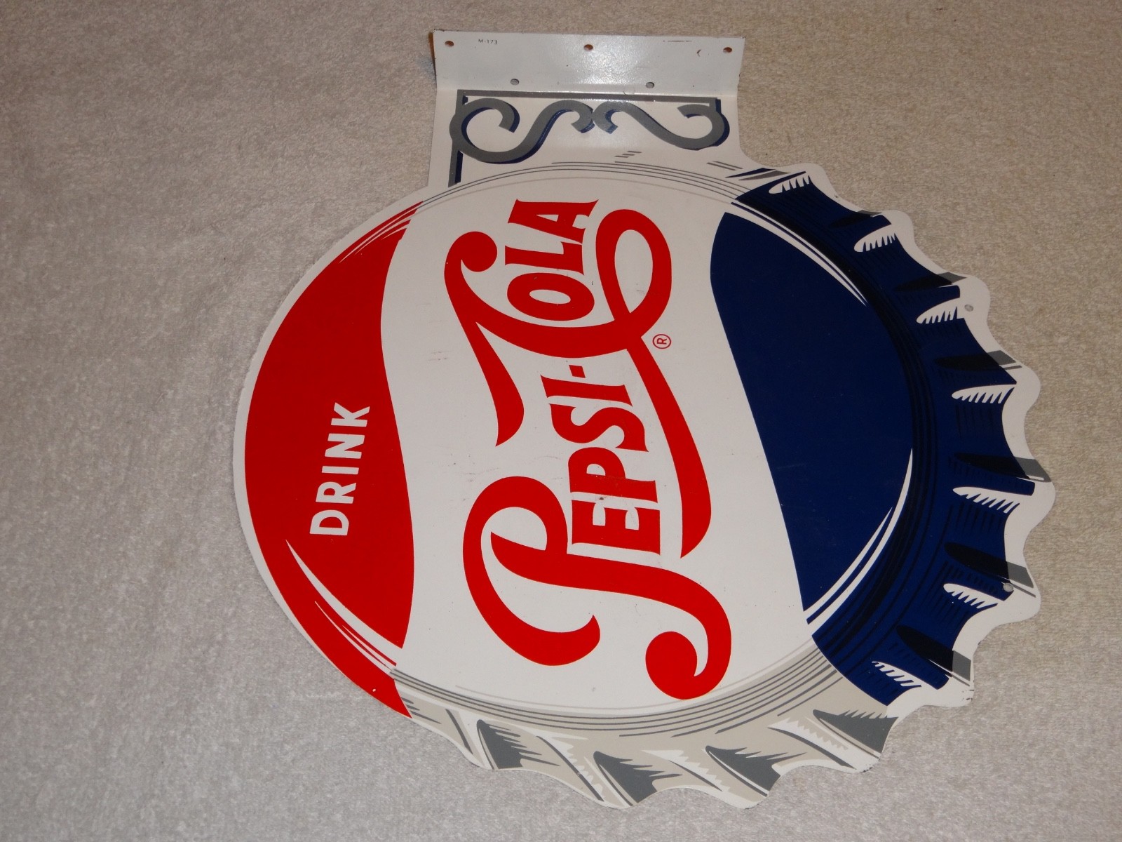 VINTAGE DRINK PEPSI COLA DIECUT 14" METAL SODA POP GASOLINE OIL FLANGE SIGN M173