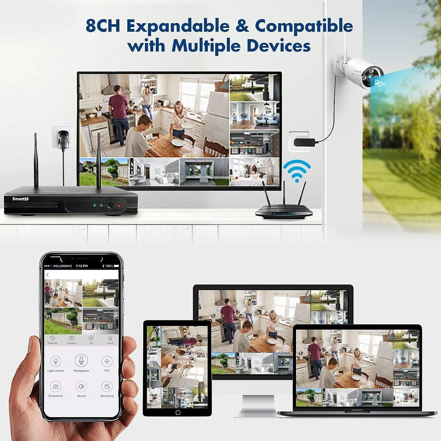 Wireless security camera system Outdoor Audio 10CH H.265+ CCTV Wifi NVR Kit