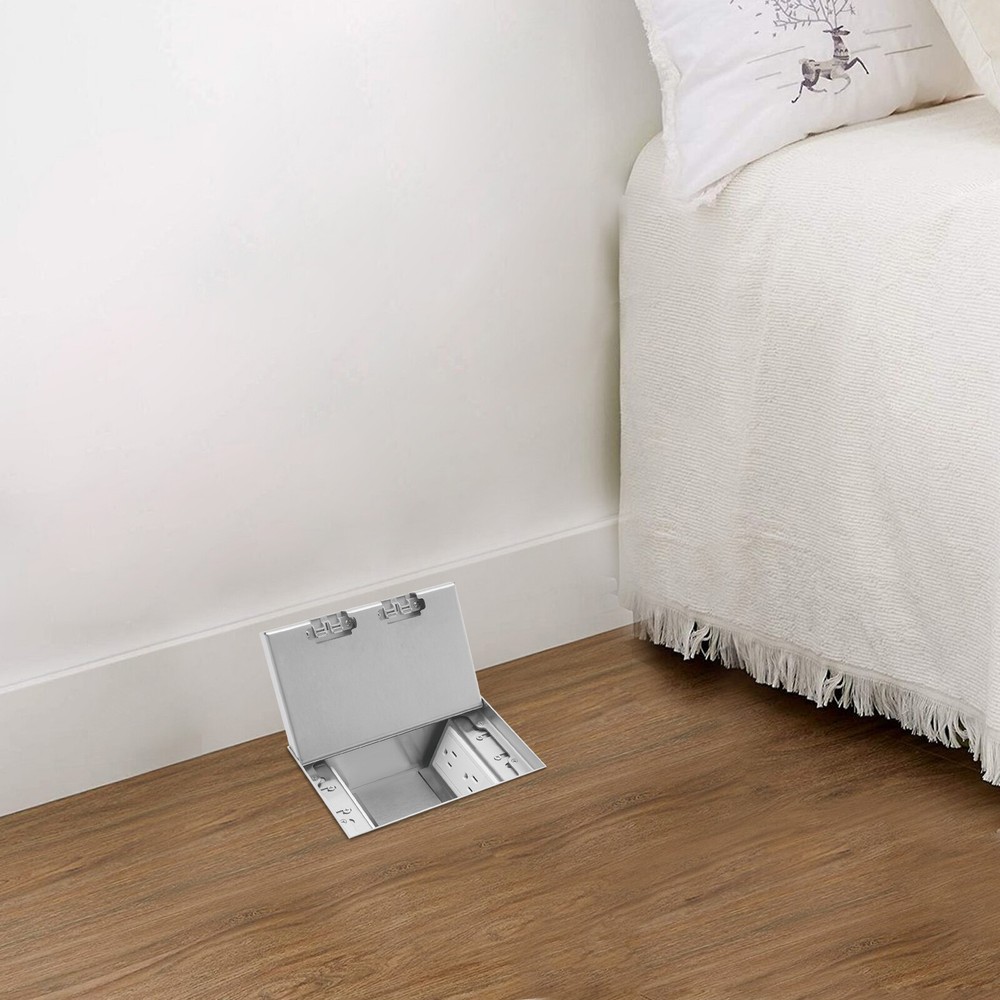 Modern Silver Hidden Floor Socket Box, Indoor Floor Recessed Electrical Outlet