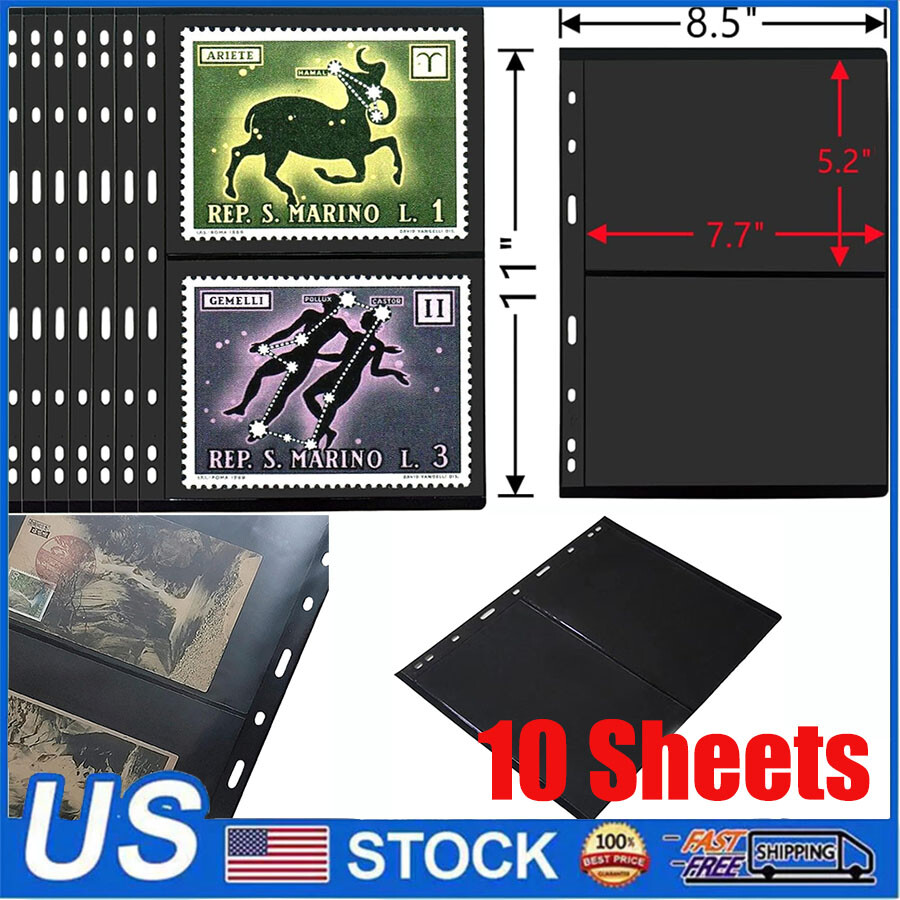 Stamp Pages for Stamp Album Binder 2 Row, 10 Sheets Stamp Pages for Collectors