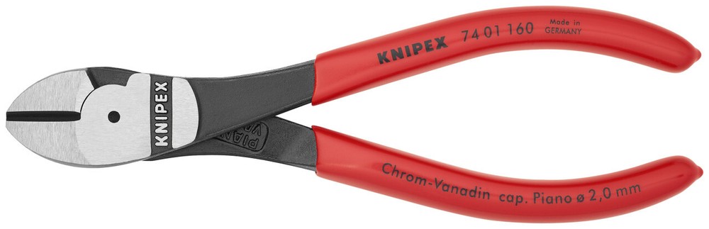 Knipex 74 01 160, High Leverage Diagonal Cutters, 6 1/4", Plastic Coating, Bulk