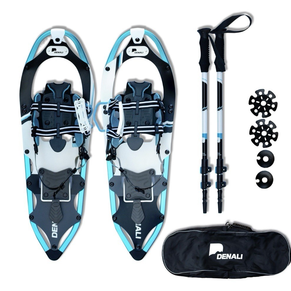 Denali Pro Snowshoes Kit 8x25 | Winter Hiking Set w/Poles, Carry Bag, 200 lb