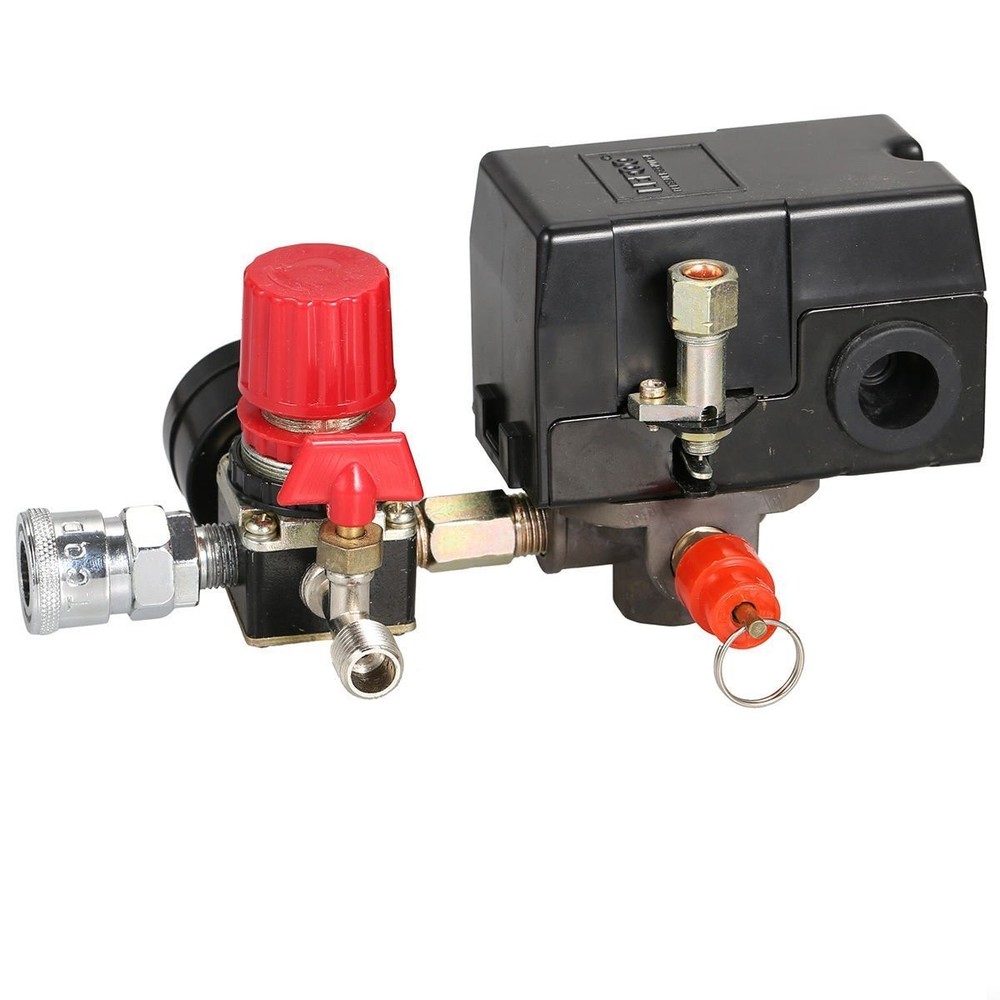 Secbolt Pressure Switch Manifold Regulator Gauges Air Compressor Black