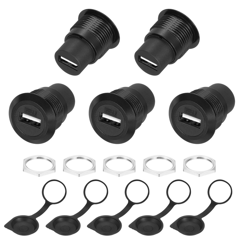 5Pcs USB 2.0 Panel Mount Coupler, USB Pass Through 480Mbps Black