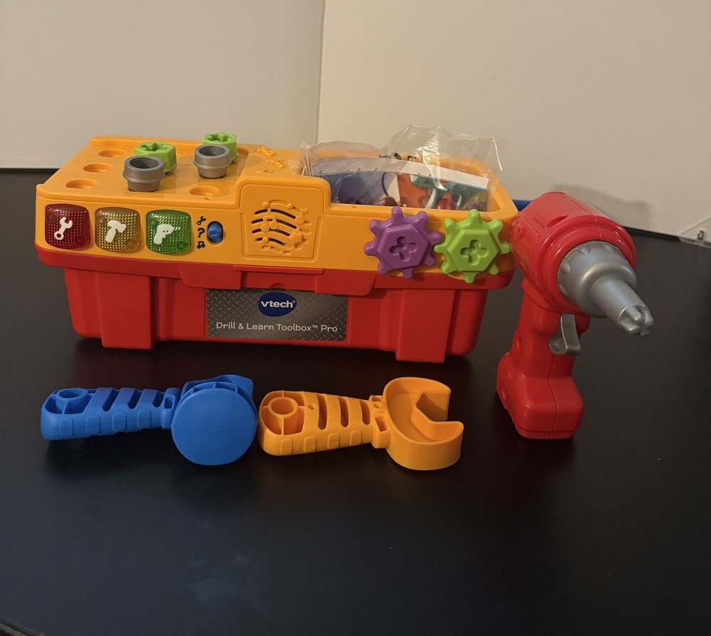 VTech Drill & Learn Toolbox Pro w/ Drill Hammer Wrench Screws Nails WORKS