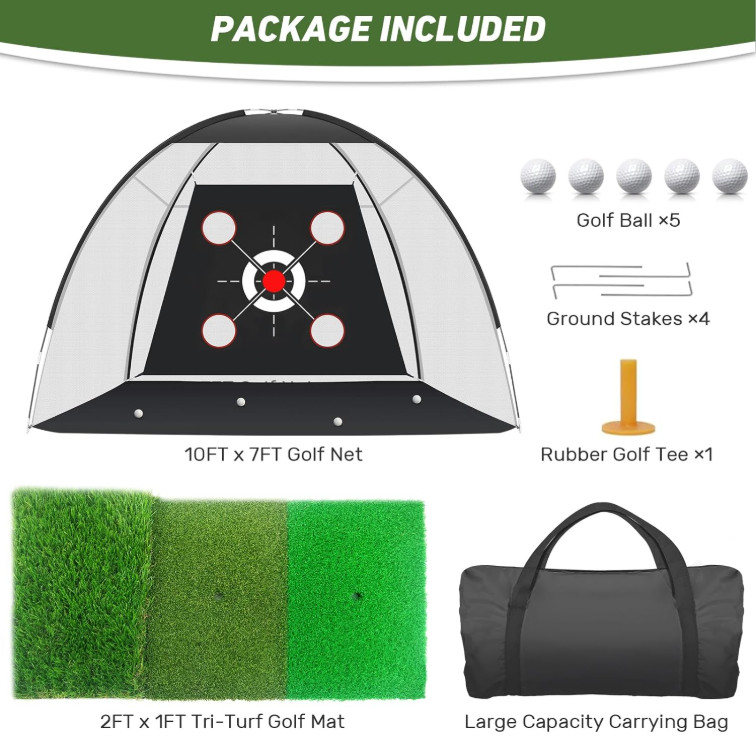 Red de golf 10x7ft con alfombra práctica entrenamiento swing interior exterior