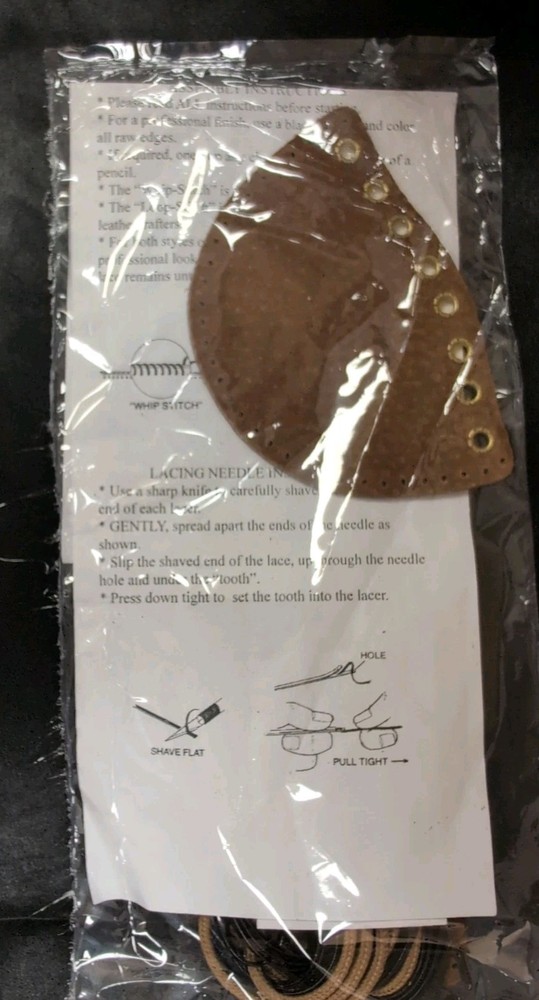 CRAFT KIT Leather Drawstring Pouch w/ Instructions, sealed package