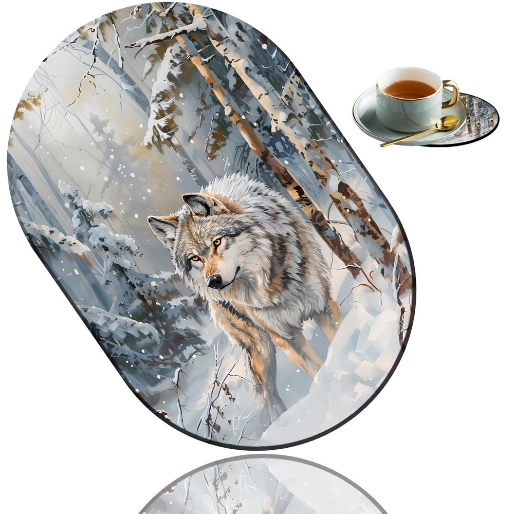 Personalized Snowforest Wolf Mousepad with Coaster Set - Stylish Design, Non-...