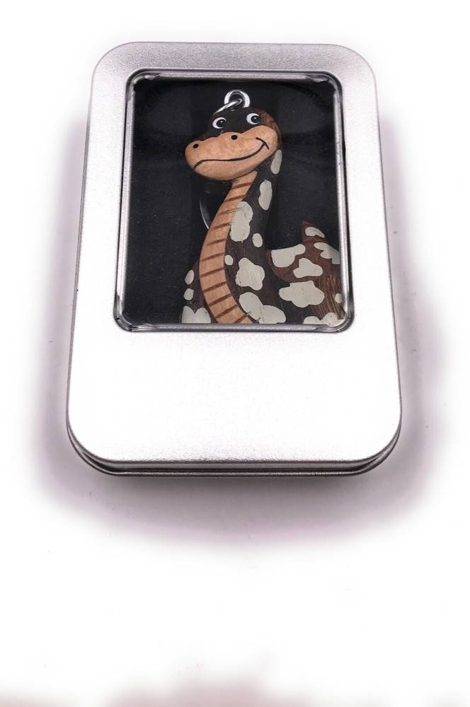 Wood Snake Dotted Animal Python Anaconda Keychain Gift Box