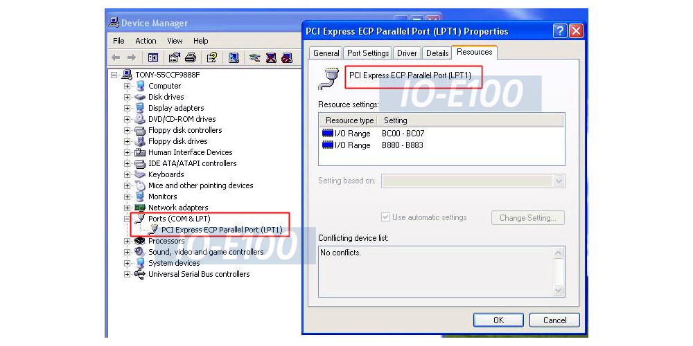 High-Speed Parallel Port PCI Express Printer I/O Card Windows Only