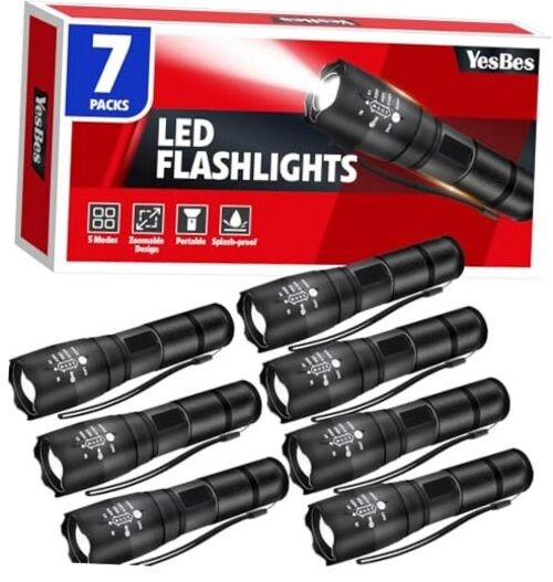 Small LED Flashlights High Lumens, Tactical Flashlight with 5 Modes, 7 Pack