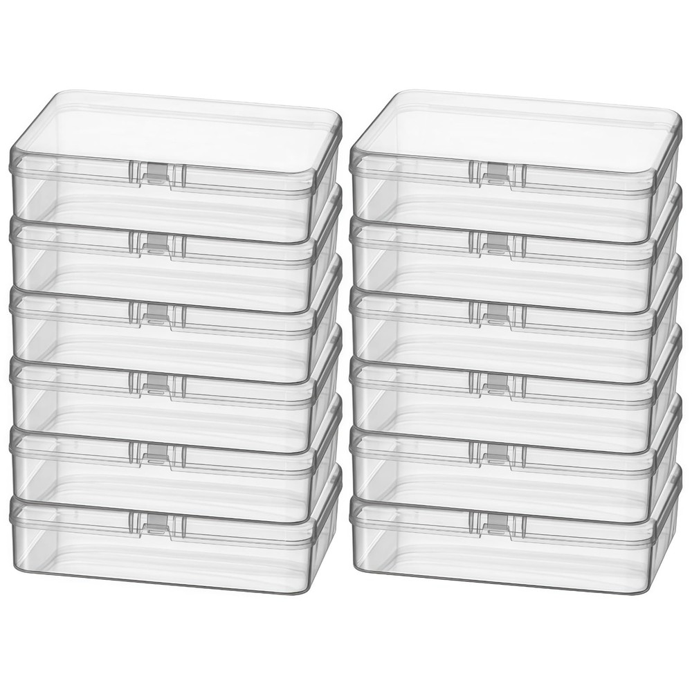 12 Pack Rectangular Clear Plastic Storage Containers with Hinged Lid for Bead...
