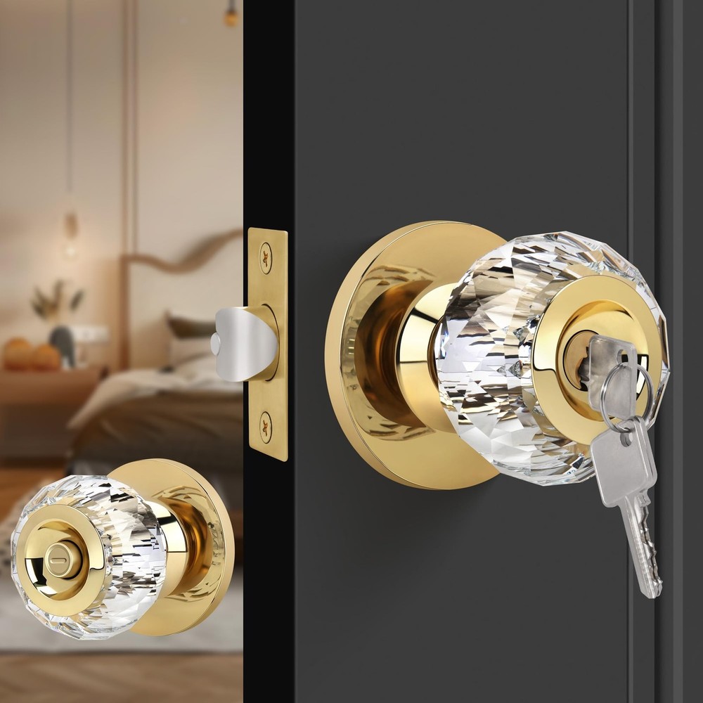 Crystal Door Knobs with Lock and Keys, Interior Crystal Glass Door Knobs with...