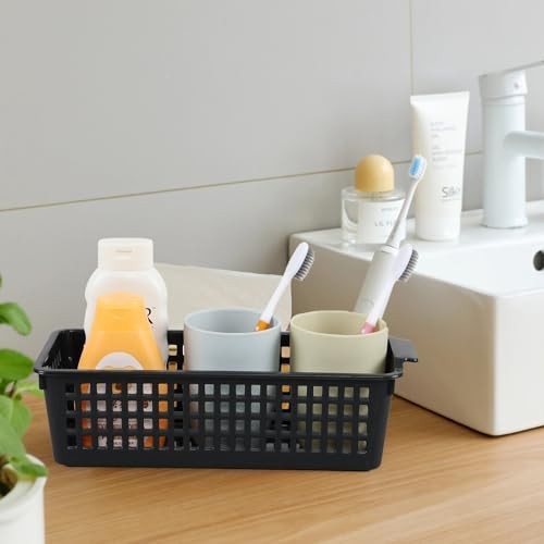 4 Pack Black Narrow Storage Baskets - Multi-Use Small Plastic Organizers