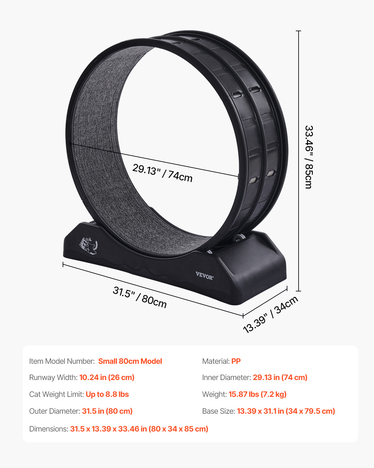 Cat Exercise Wheel 31.5 in Large Indoor Cat Running Wheel Treadmill Black