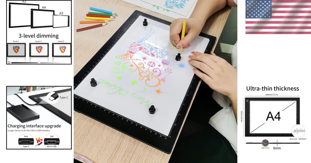 Durable A4 Drawing Light Pad with Adjustable Brightness - Perfect for Sketching