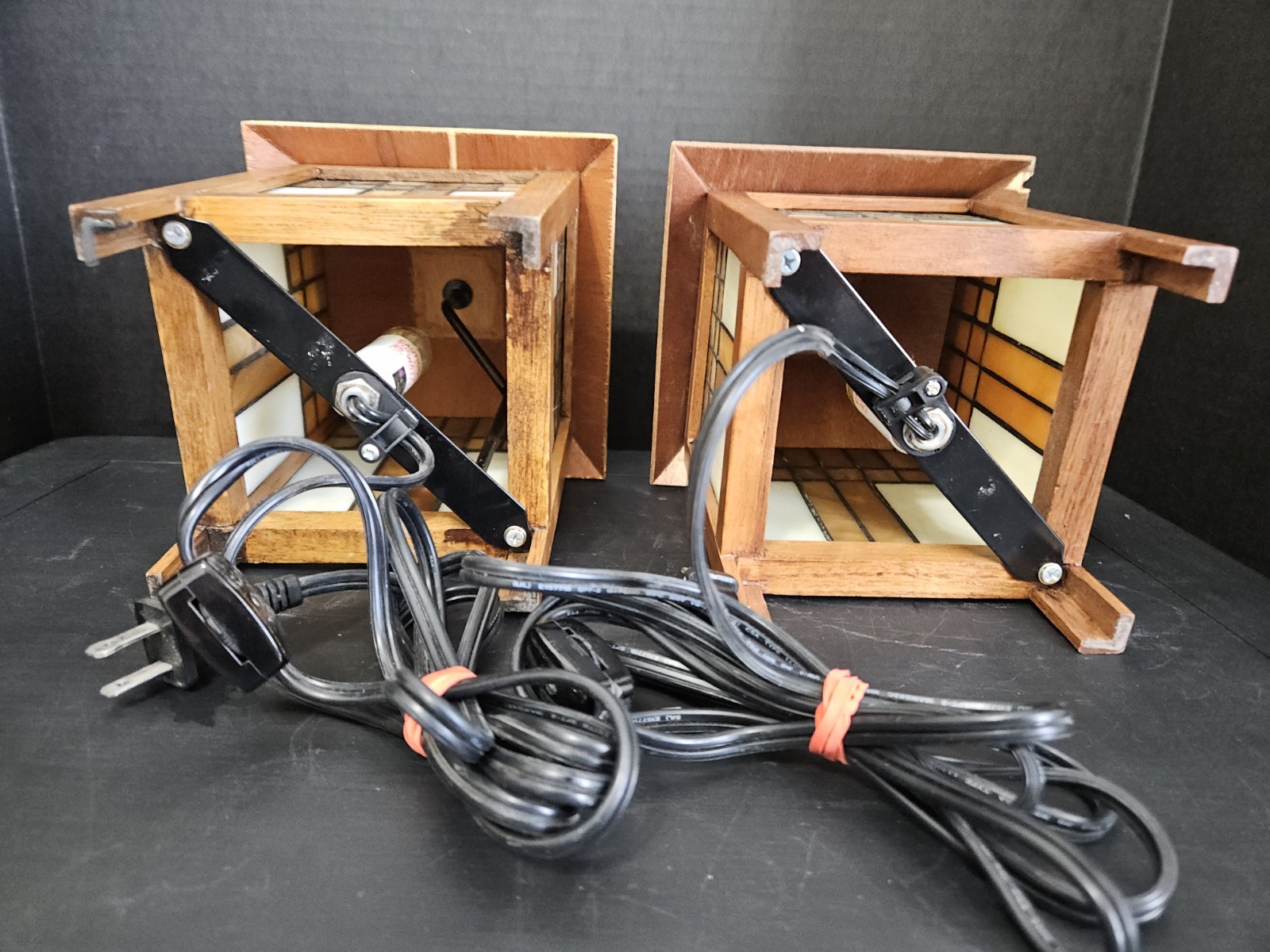 Stained Glass/Wooden Table Lamps Inspired by Frank Lloyd Mission Style Art Set