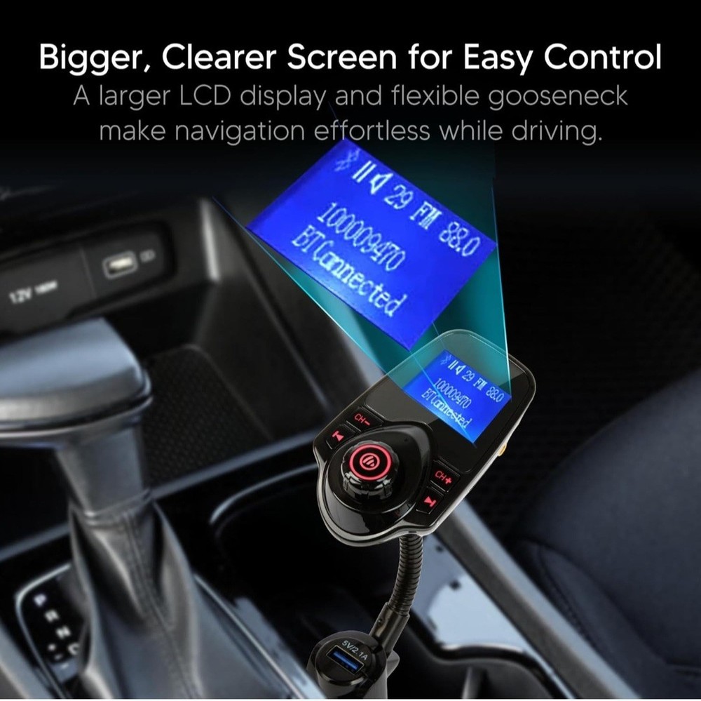 ONN Upgraded 2026 Bluetooth Car FM Transmitter, 1.44” LCD Display, Flexible Goos