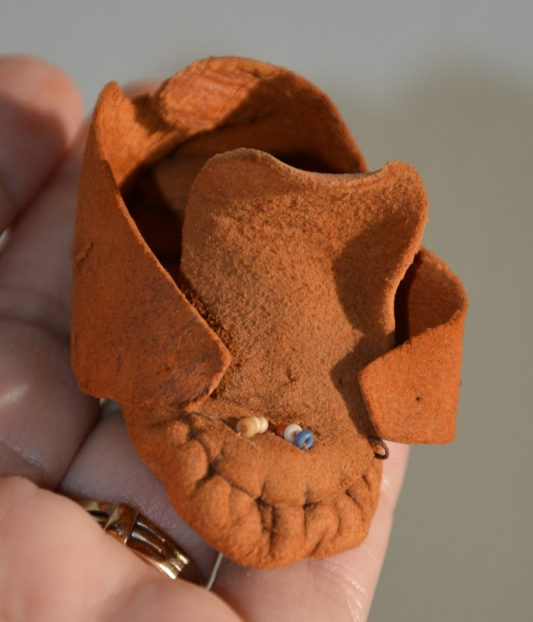 10" c.1915 Antique Original Doll Mary Francis Woods Crepe Face Blk Pin Eyes