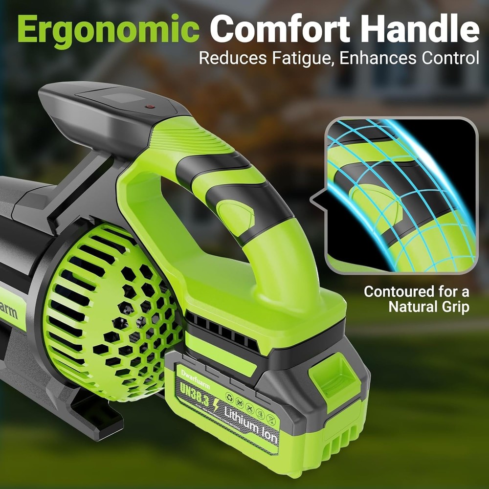 Battery Powered Leaf Blower with 3-Speed Modes & Ergonomic Design - 3.7 lbs