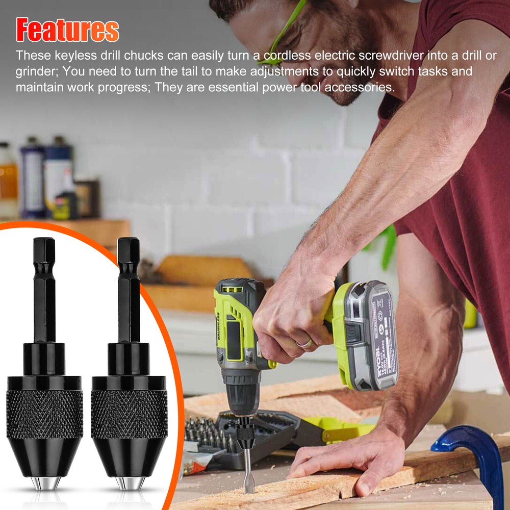 2/4x 1/4"Hex Shank Keyless Chuck Adapter Drill Bit Quick Change Driver Converter