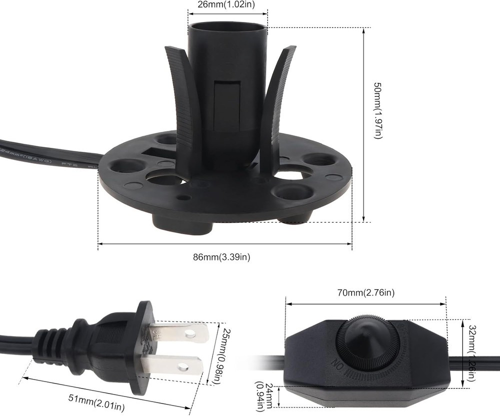 RTNLTI Salt Lamp Cord Replacement with Dimmer Switch and Base Assembly, 5 Feet,E