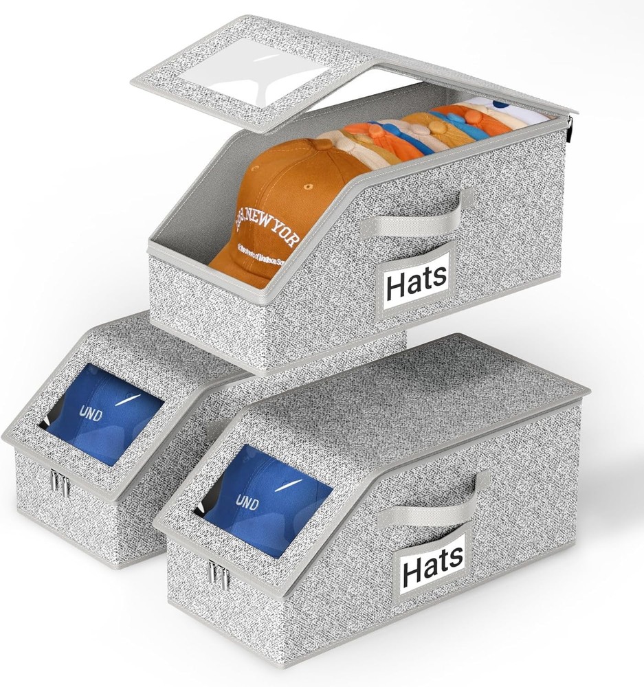 AOODA 3 PCS Stackable Hat Storage for Baseball Caps, Holds up to 36 Caps Cap Org