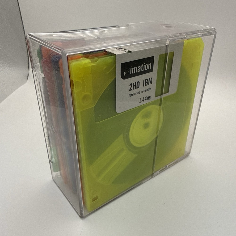 Imation Neon Diskettes 1.44 MB IBM Formatted 2HD Floppy Disks 12 Pack Open Box