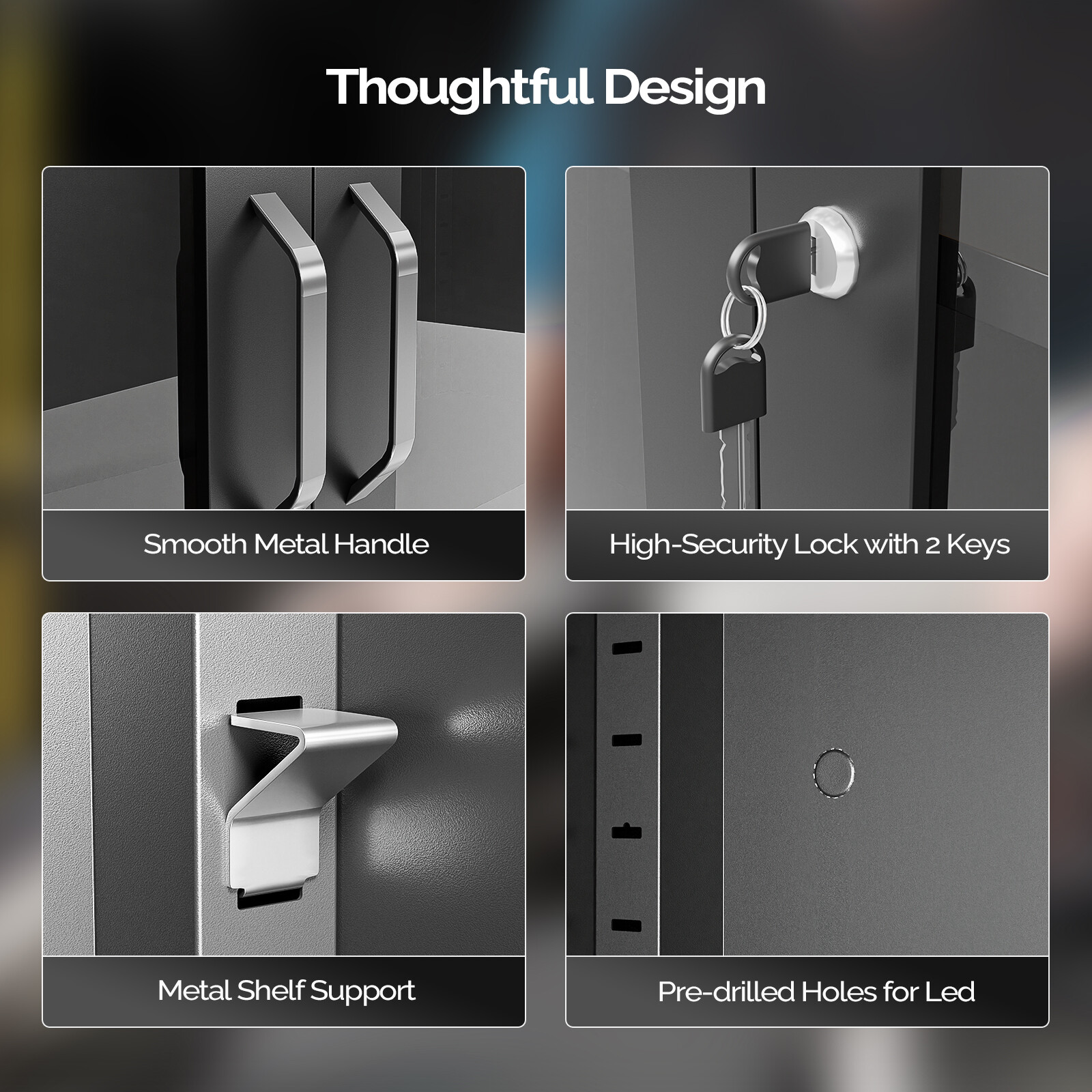 71" Tall Lockable Display Cabinet with Glass Doors & 5 Adjustable Shelves Black