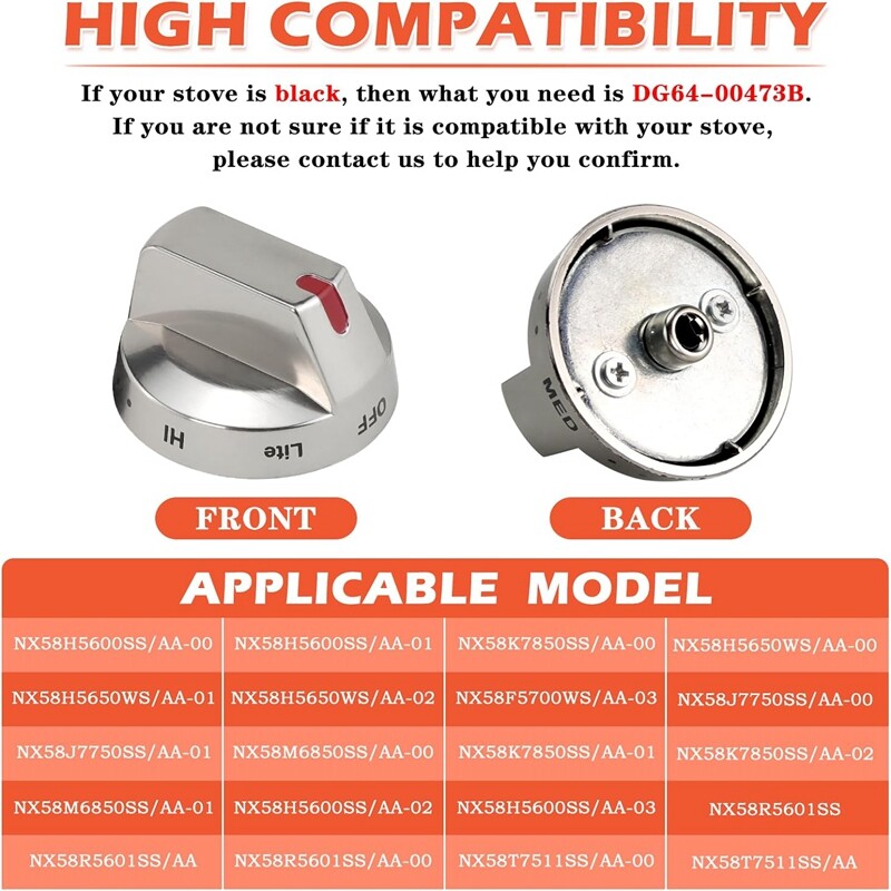 5 Pcs DG64-00473A Gas Knobs "Original OEM" For Samsung Range stove Burner Knobs