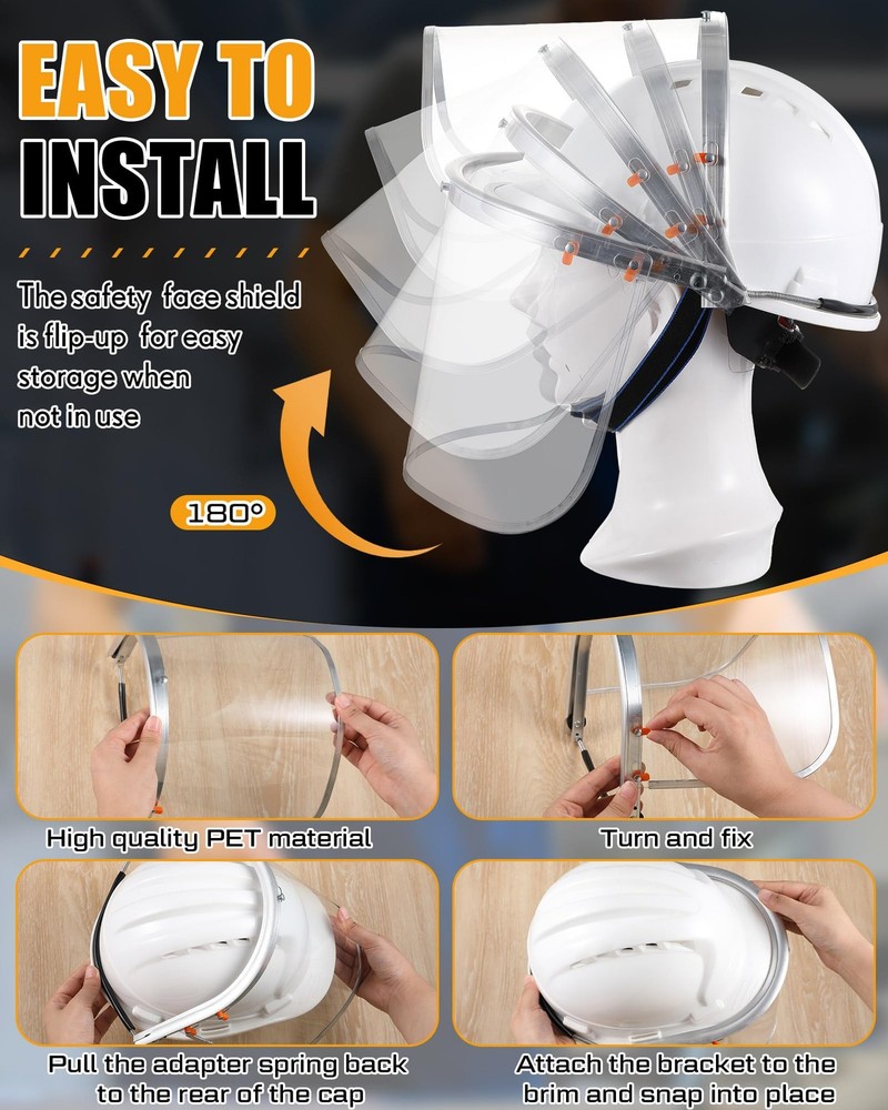 2 Sets Safety Grinding Face Shield with Hard Hat Include PC White Cap Style H...