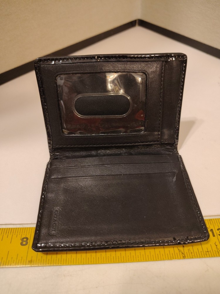 Coach Black Leather Canvas Window Logo Print Wallet