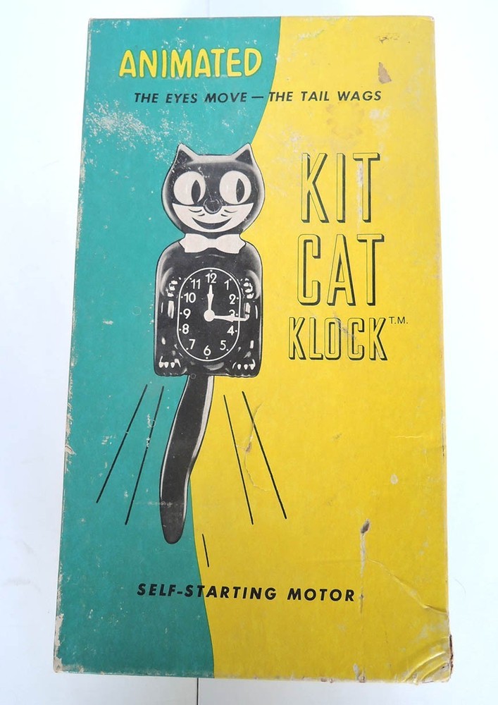 SUPER NICE, VINTAGE KIT CAT KLOCK CLOCK MODEL D8 FULLY WORKING COMPLETE IN BOX