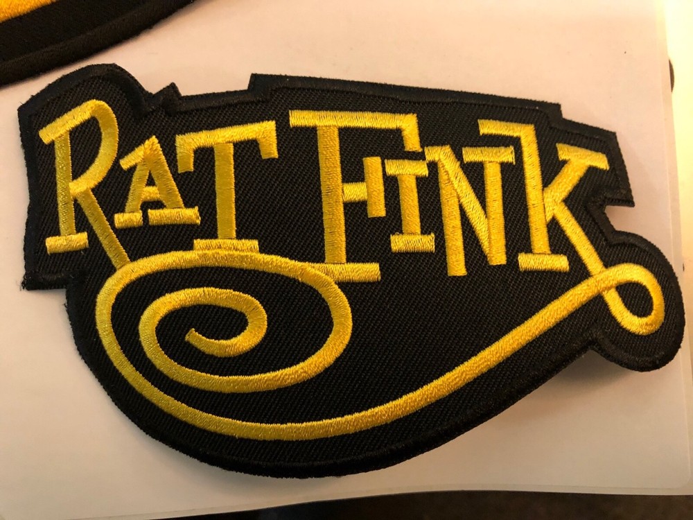 BIG DADDYROTH RATFINK SCRIPT BLACK/GOLD LARGE-SMALL 2 PIECE LOT IRON ON PATCHs