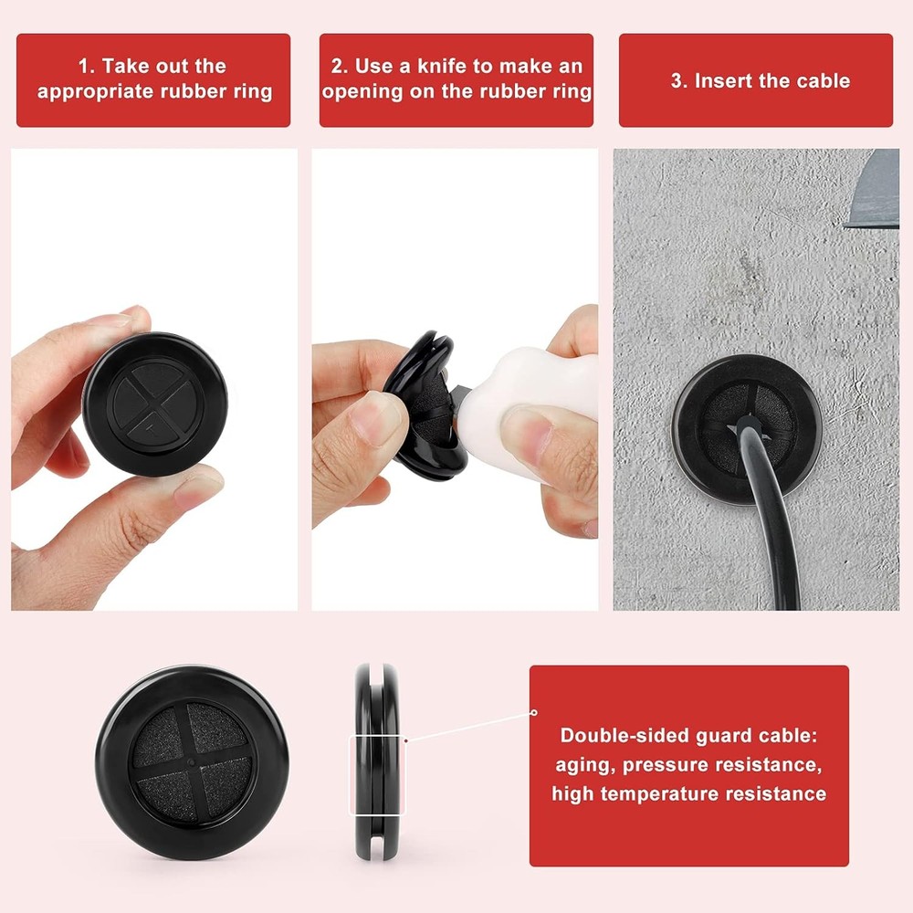 63Pcs Rubber Grommet Kit, Drill Hole Firewall Black
