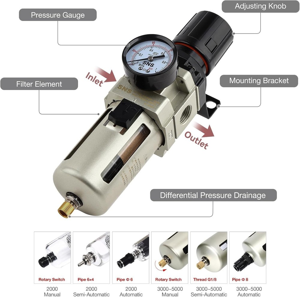 Gauge and Bracket Air Filter Regulator Combo, 5 Micron Brass